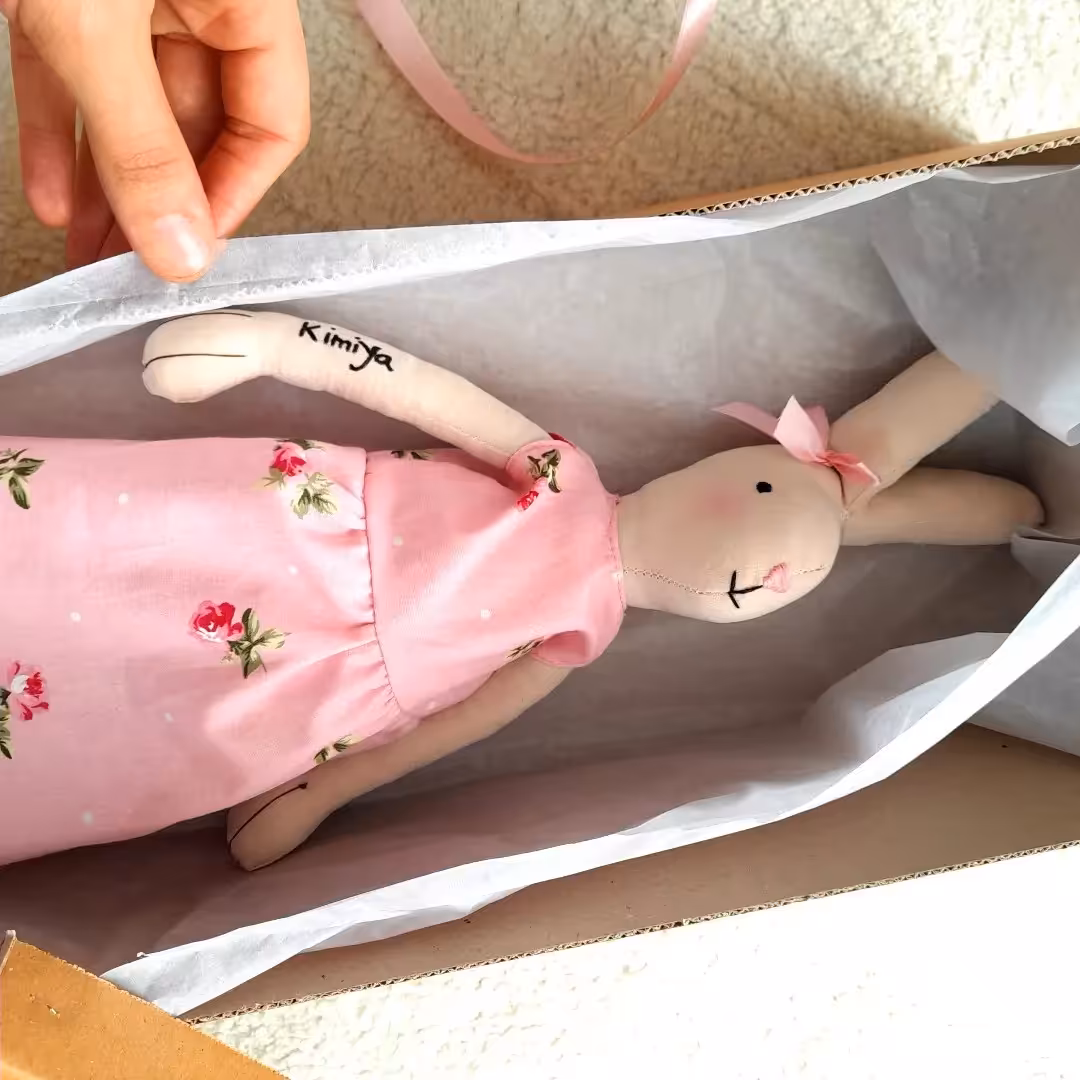 عروسک خرگوش  دستساز با نقاشی یا گلدوزی اسم دلخواه شما 