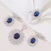 نیم ست نقره با سنگ یاقوت کبود طرح تایلندی و نمادار کد 3106