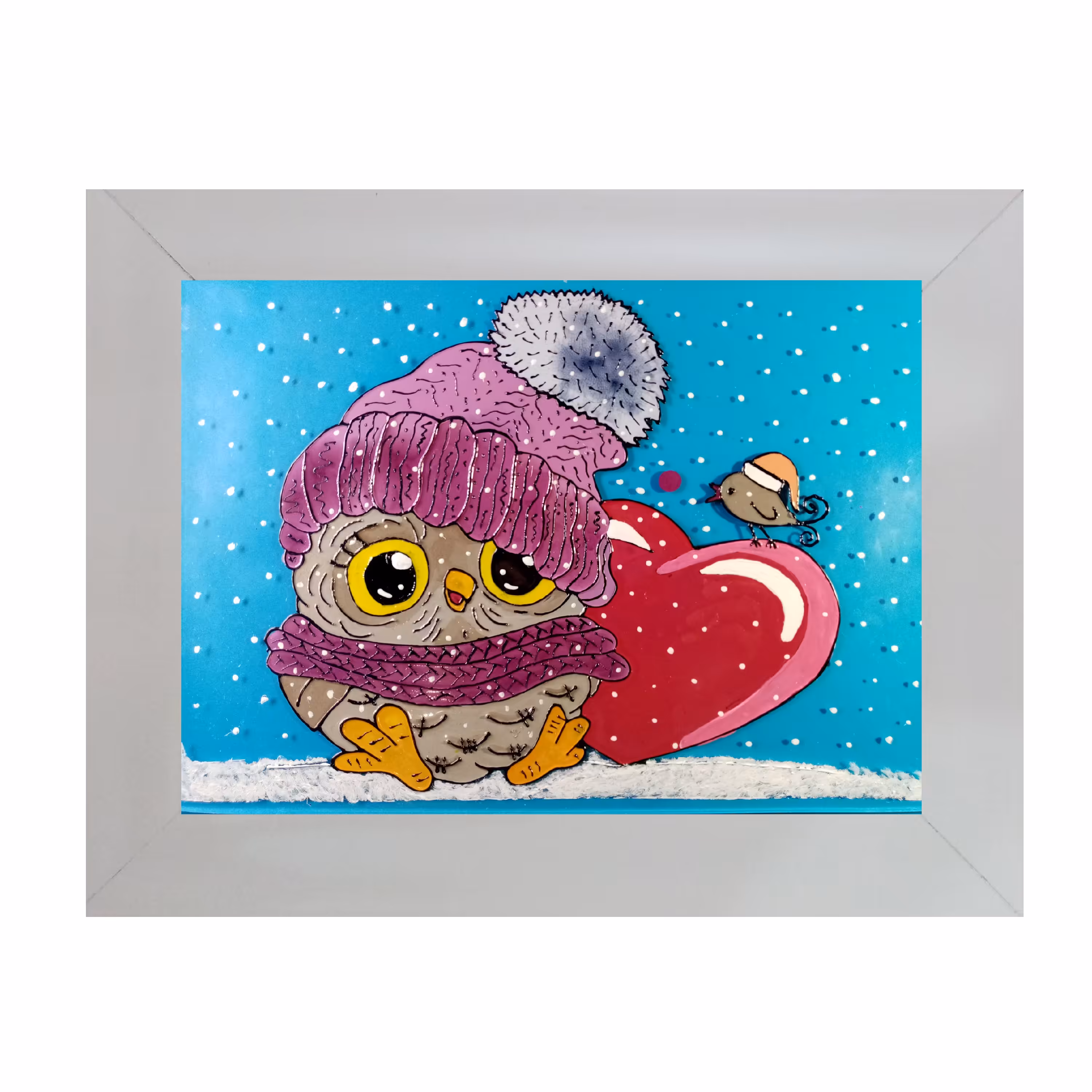 تابلوی ویترای طرح جغد و گنجیشک