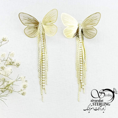گوشواره پروانه جواهری طرح طلا کد 15552