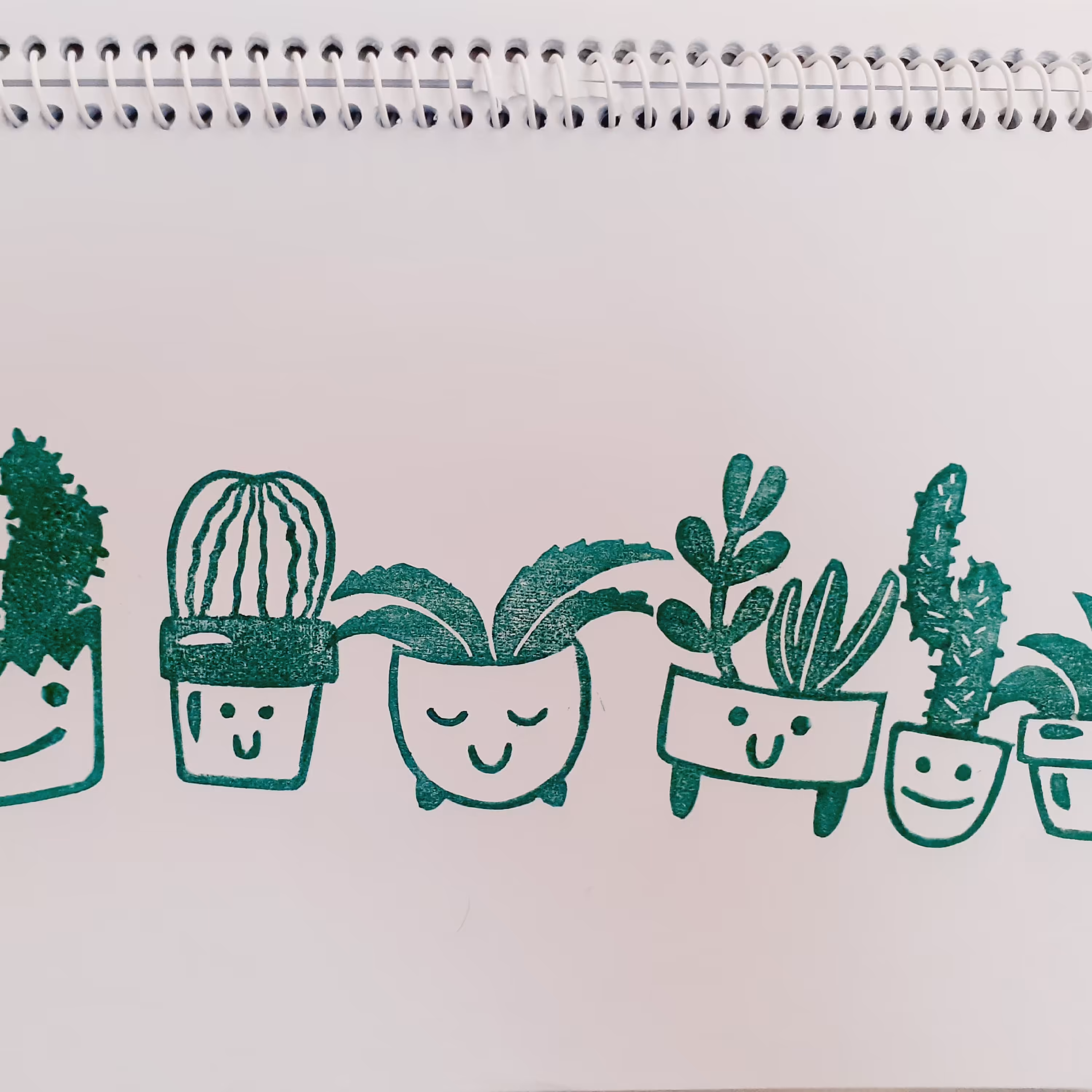 مهر دستساز لینولئوم طرح گلدان کاکتوس شش عدد مناسب چاپ کاغذ