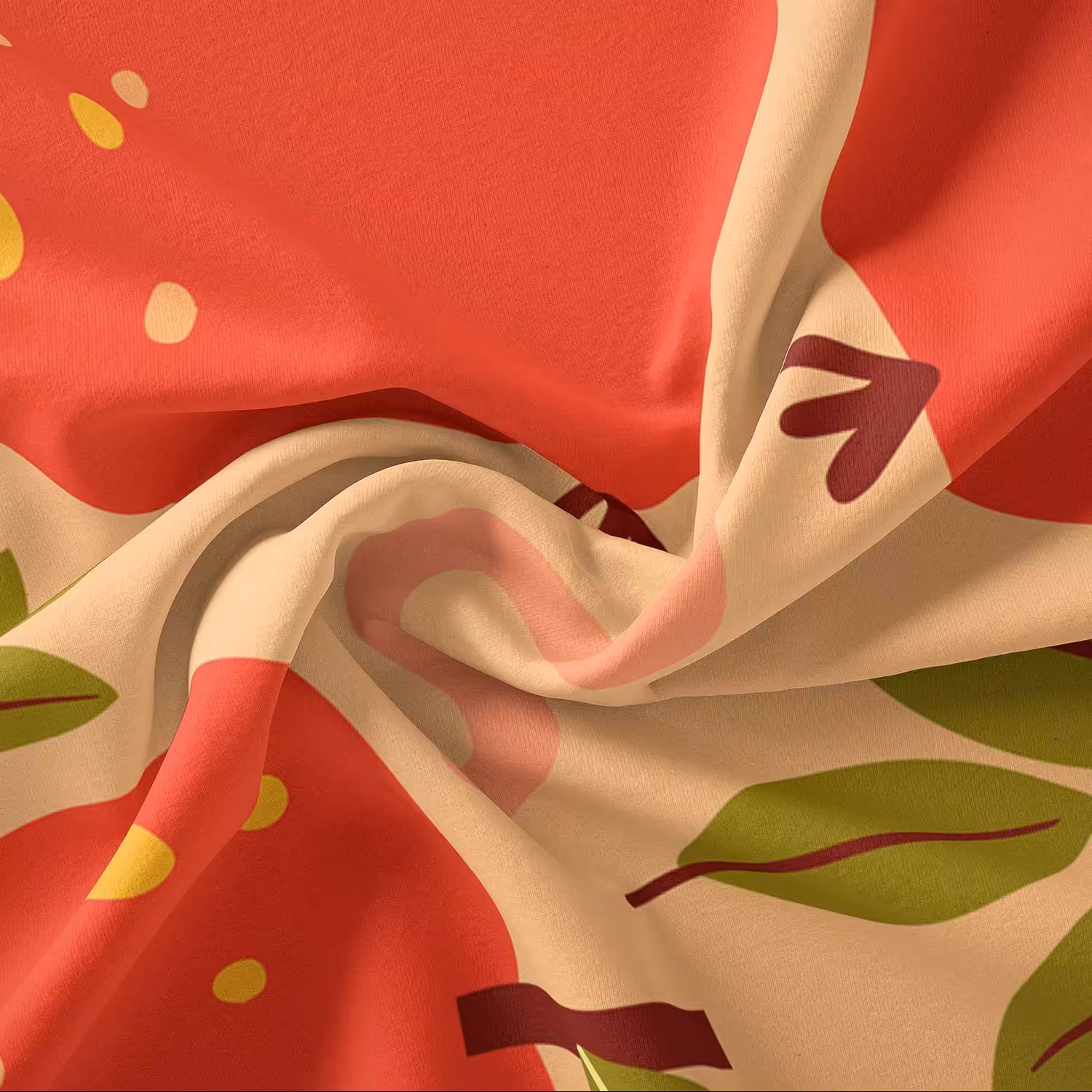 پارچه روبالشی مخمل پارچه باما طرح سیب  کد 5011749