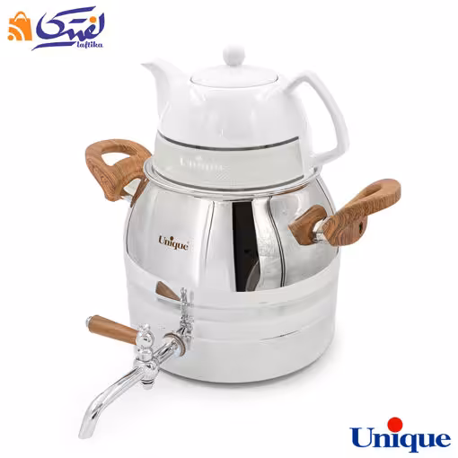 کتری و قوری یونیک استیل 4 لیتر دسته طرح چوب مدل UN-7224