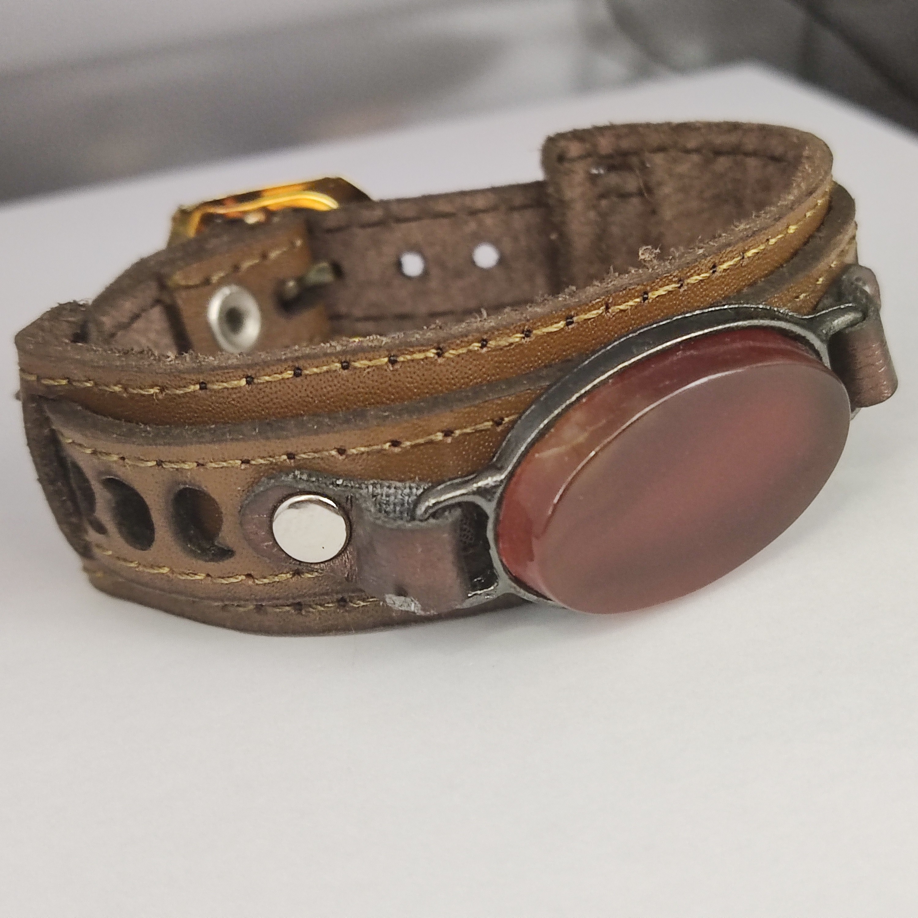 دستبند چرم پلاک عقیق مناسب برای حکاکی 