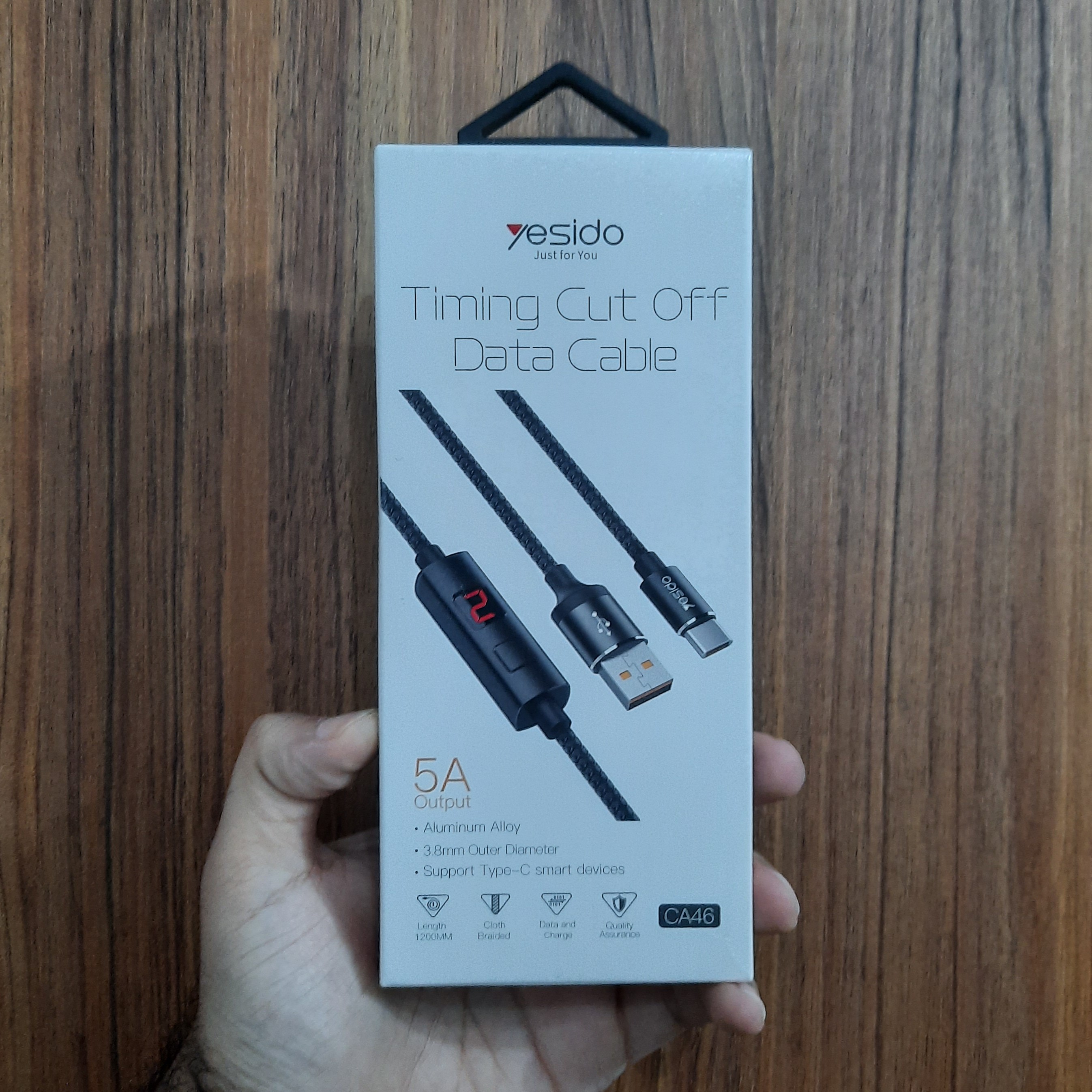 کابل تایپ سی تایمر دار یسیدو 5 آمپر برای گوشی های تایپ سی با طول 120سانت