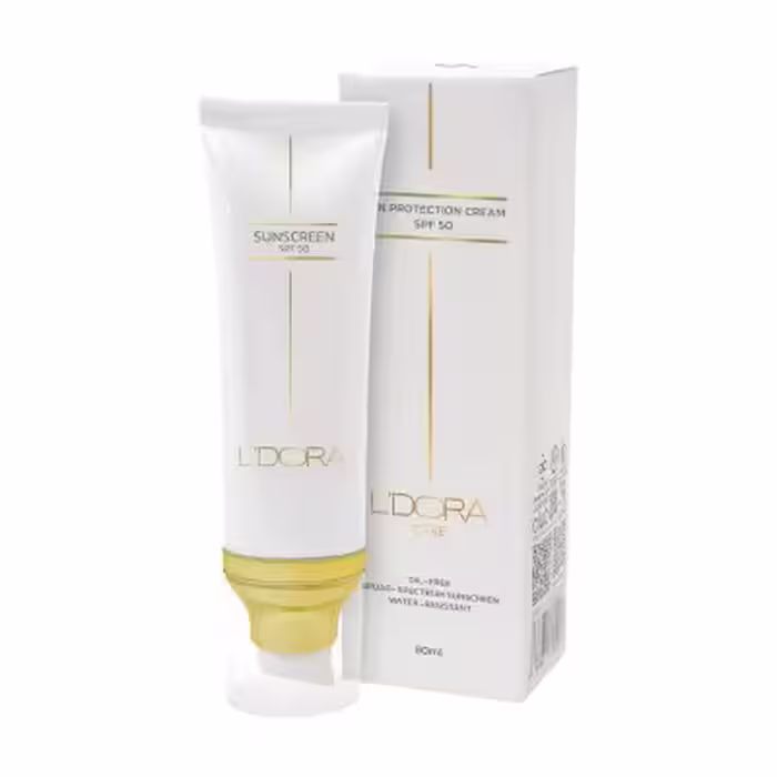 کرم ضد آفتاب SPF50 بی رنگ مناسب انواع پوست لدورا کر