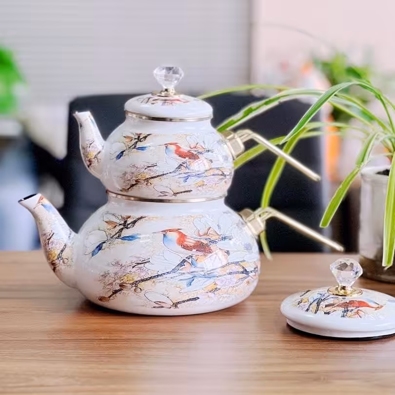 کتری و قوری لعابی طرح الماس  