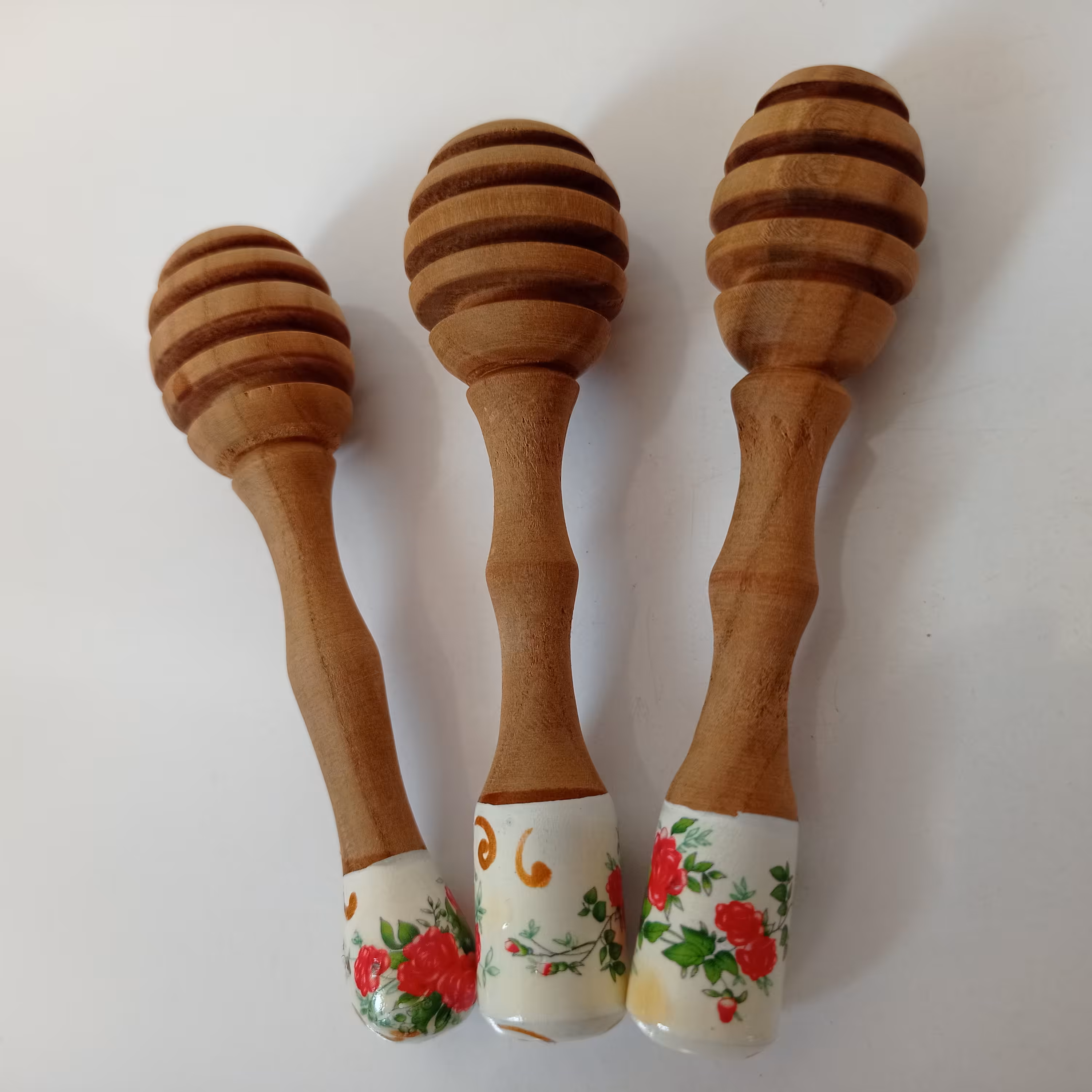 قاشق عسل چوبی دسته رنگی 3 عددی سایز بزرگ