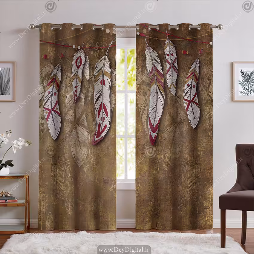 پرده شیک پتینه با پرهای سه بعدی PK-6587