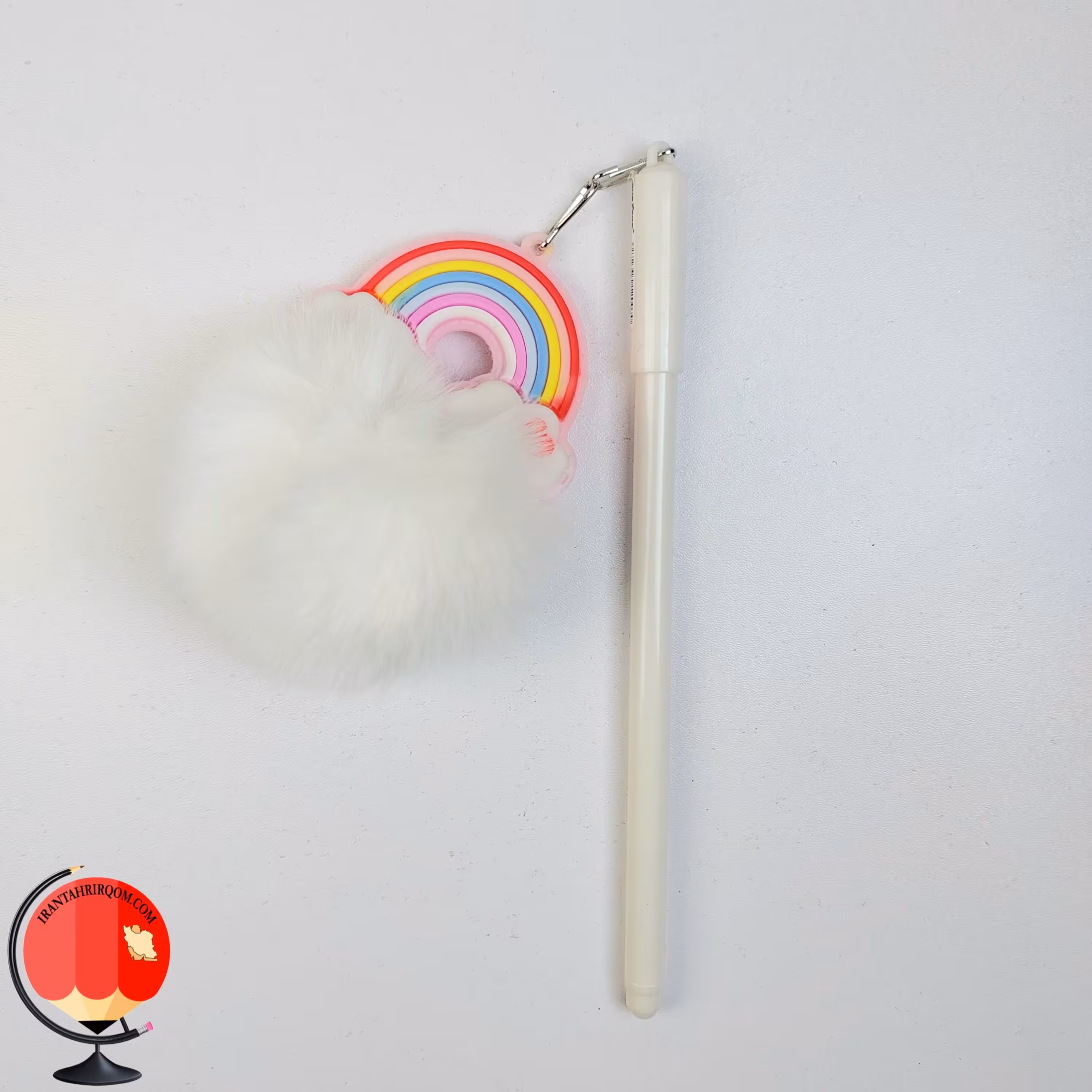 روان نویس فانتزی طرح رنگین کمان پشمی سفیذ کد 2986