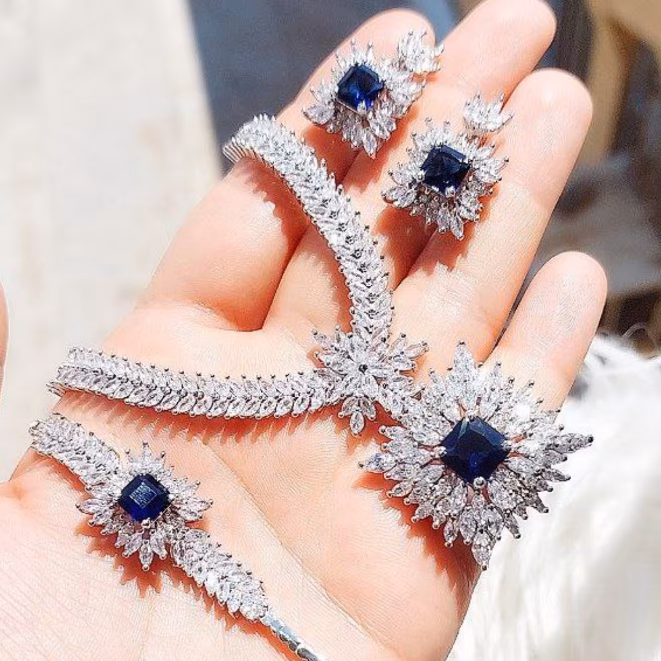 سرویس یاقوت کبود سلطنتی نقره925 اصل طرح جواهر ابکاری طلاباضمانت 