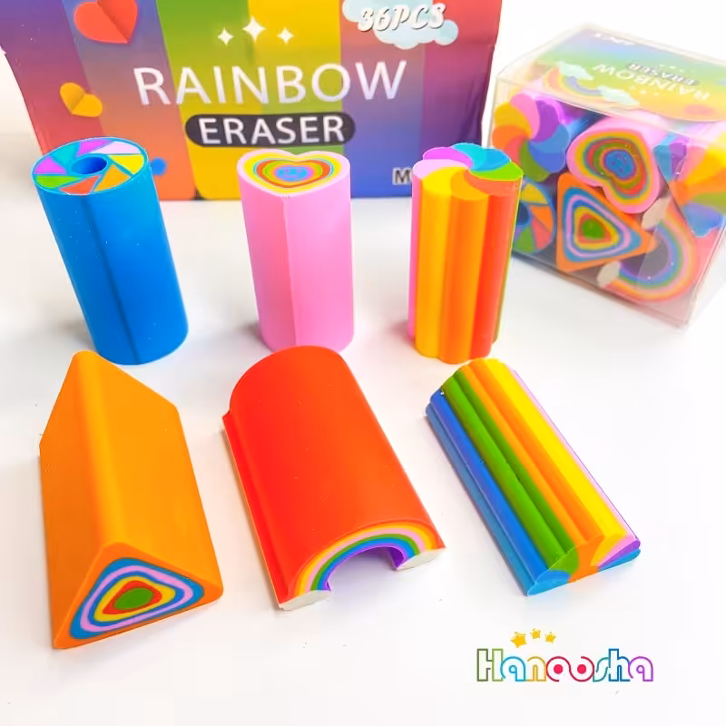 بسته 6 عددی پاک کن قابل برش طرح رنگین کمان