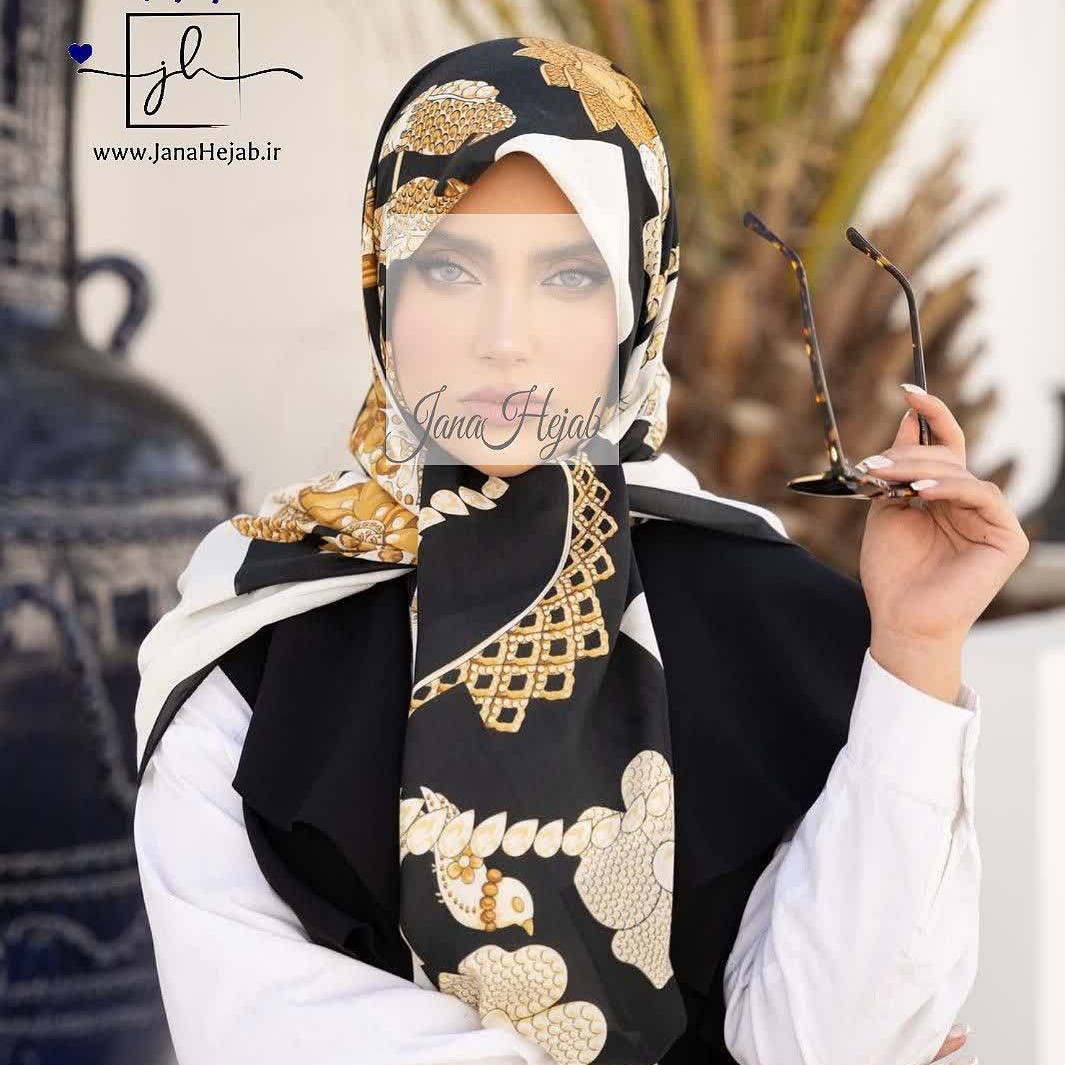 روسری مشکی طلایی وال نخی طرح مجلسی