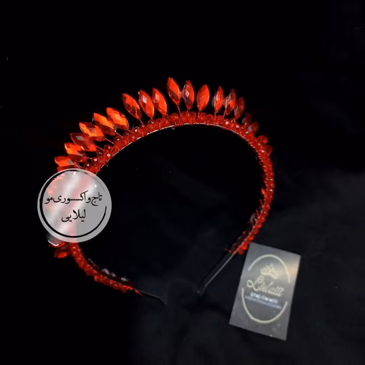 تل تاج کوتاه قرمز ظریف نیم تاج کوتاه دخترانه زنانه قرمز یلدایی اکسسوری مو تاج عروس ریسه مو تل 