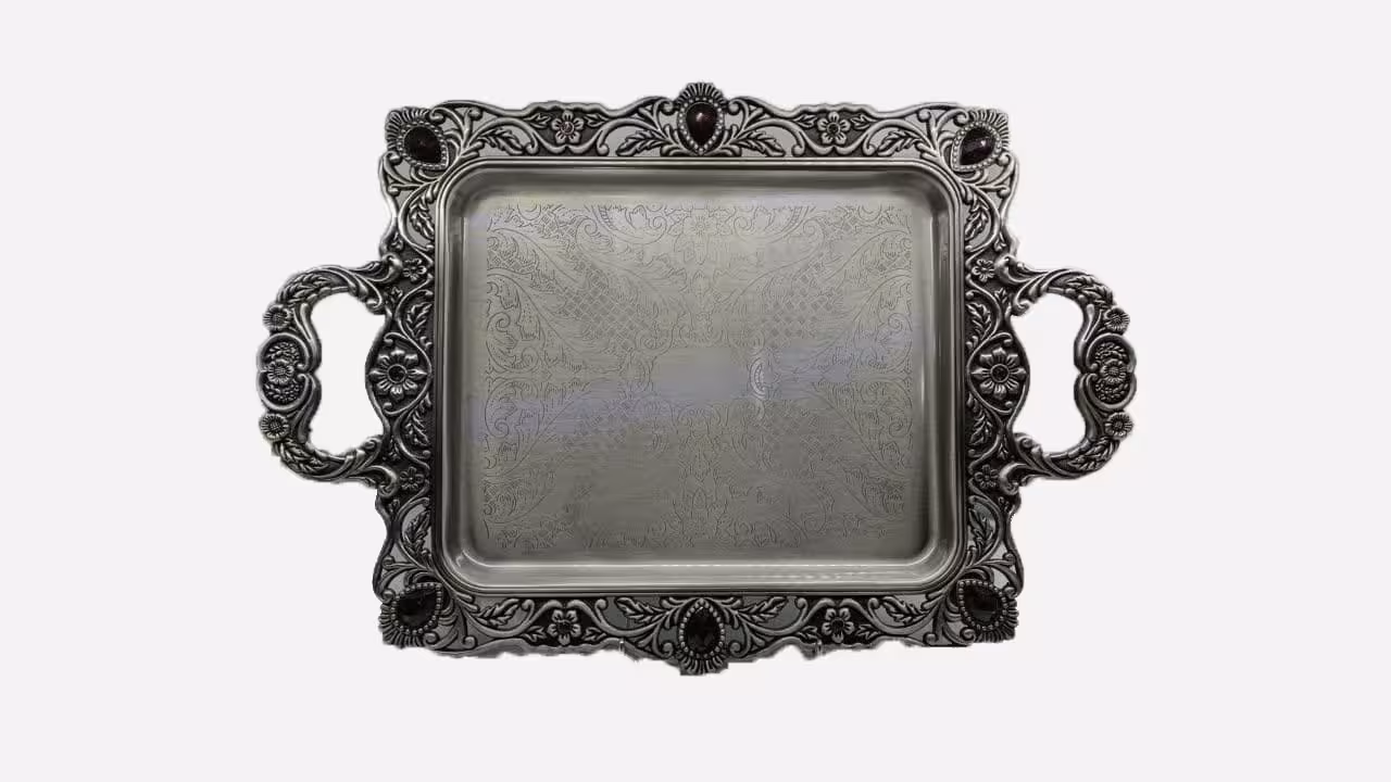 سینی پیوتر نگین دار شرابی متوسط یونیک 1606 (خارجی ضد زنگ)