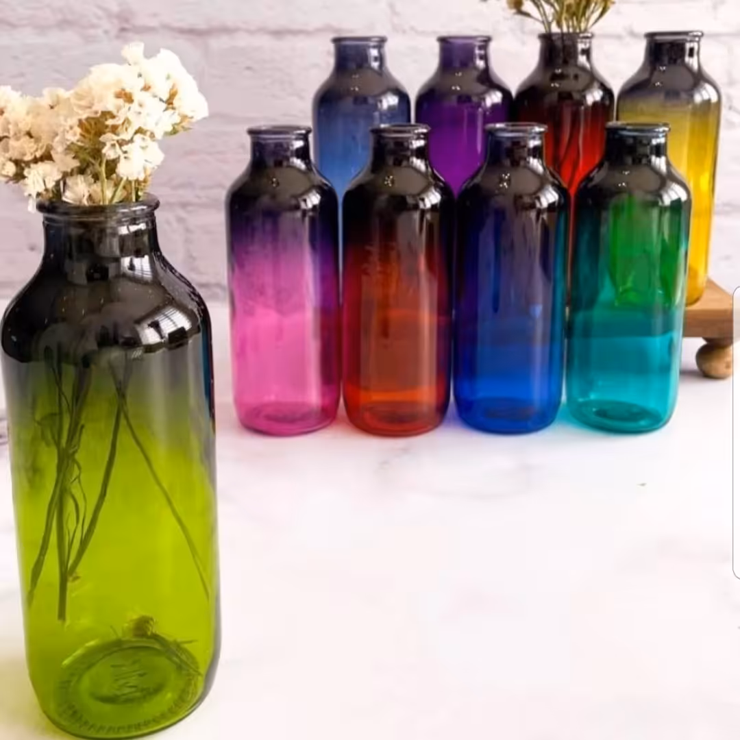 گلدان رنگی استوانه ای شیشه ای دورنگ
