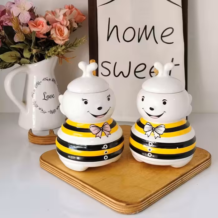 عسل خوری سرامیکی راه راه قاشق دار