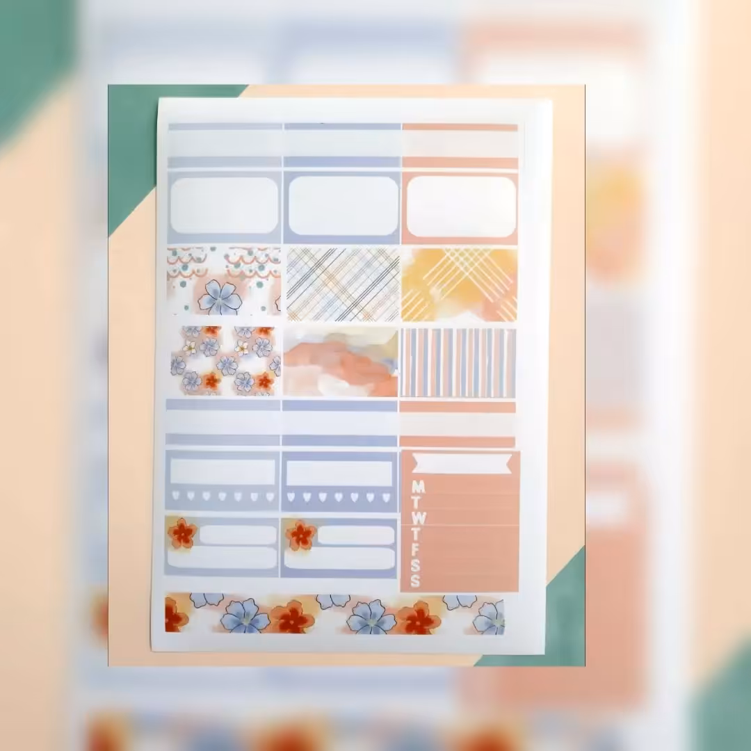 استیکر پلنر و to do list، مدل کادر گلبهی_آبی، کد 126