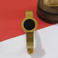 دستبند استیل  مدل ساعتی جذاب و شیک و بسیار با کیفیت و آبکاری قوی با پلاک دایره وسط مشکی 