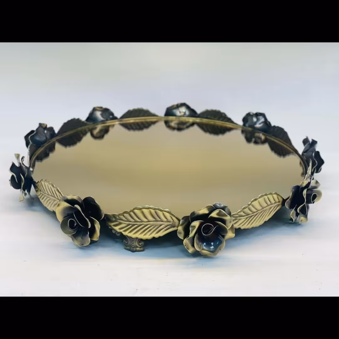 سینی گف آیینه گلبرگ در سه رنگ طلا نقره آنتیک