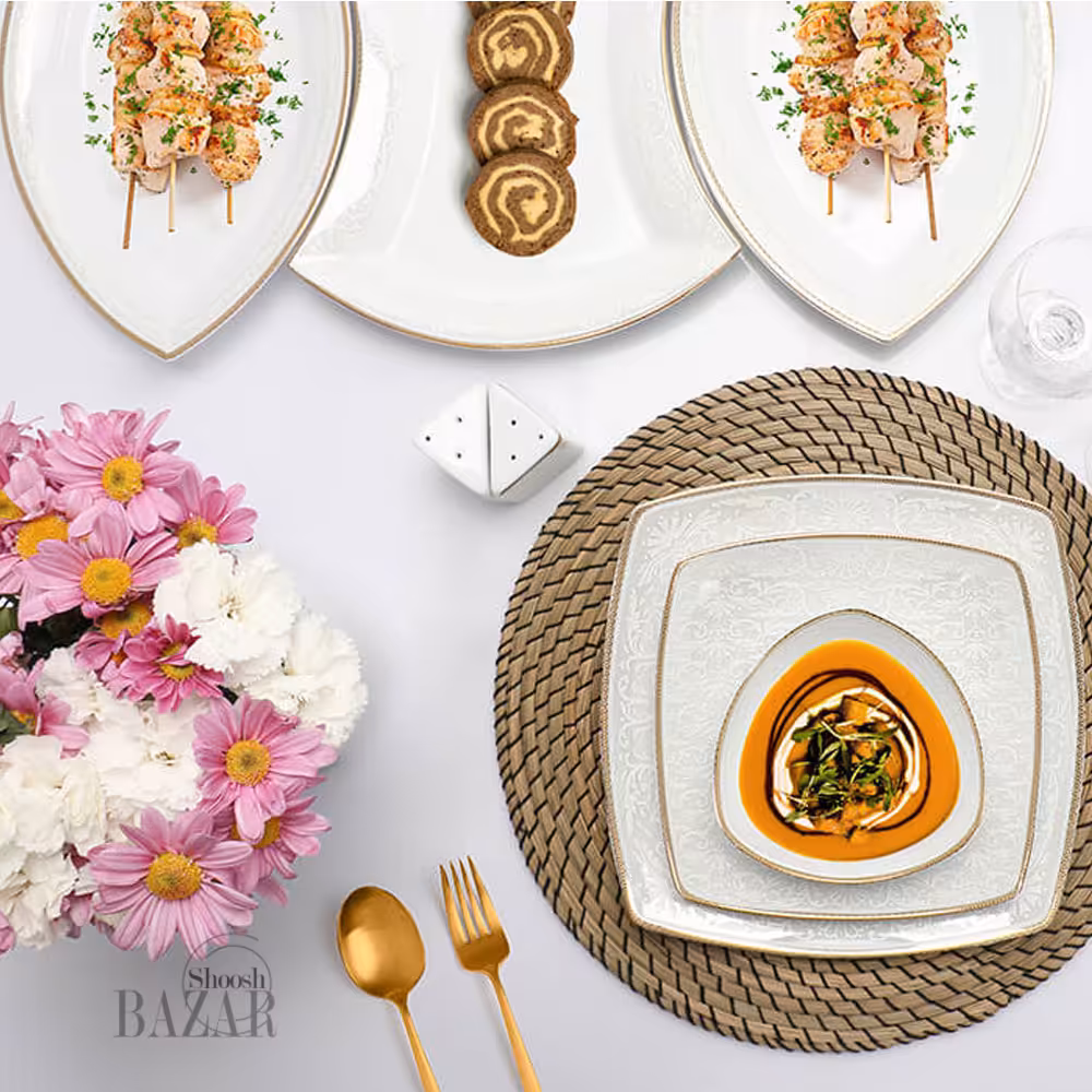 سرویس 30 پارچه چینی پردیس طرح سیلویا سفید صدفی 6 نفره