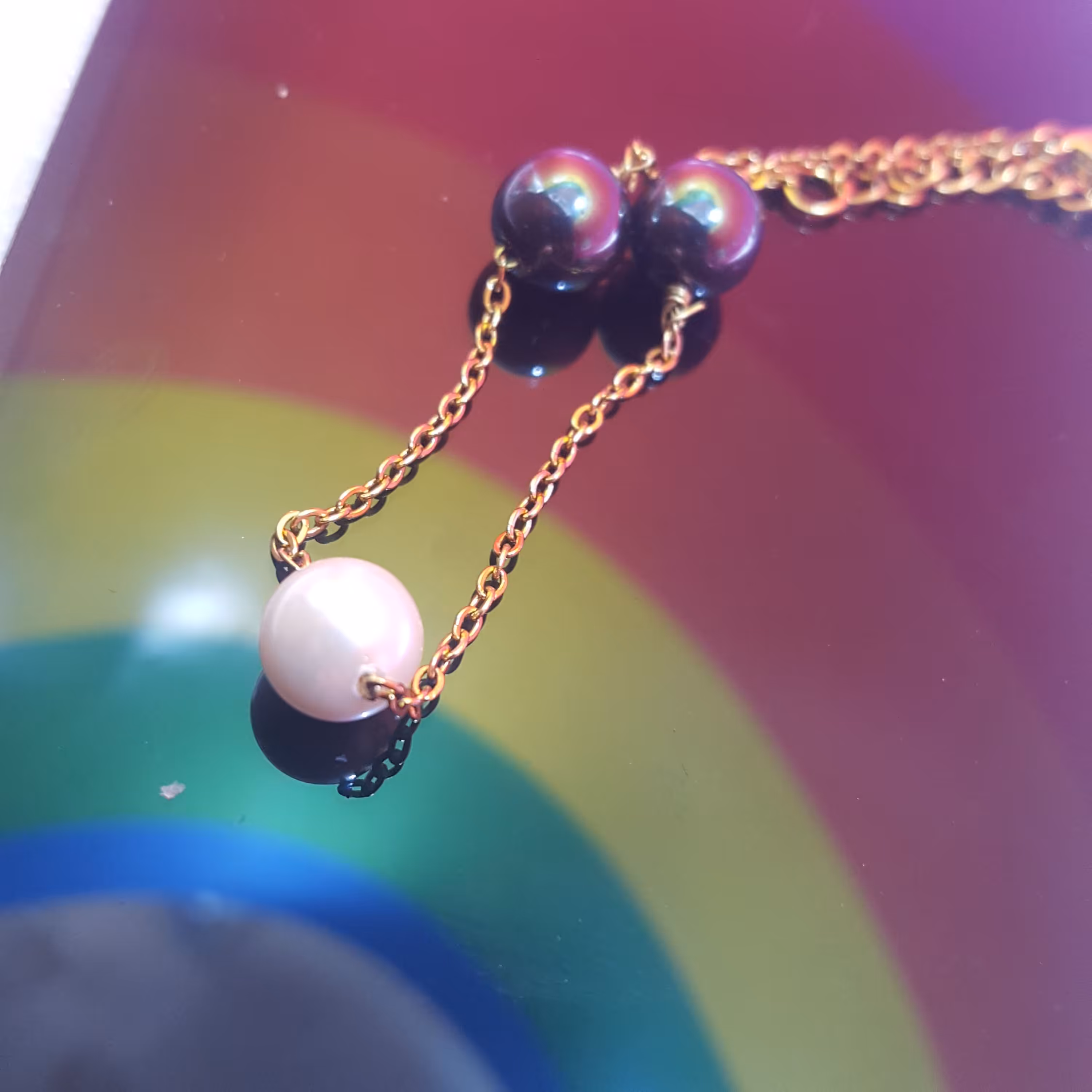 دستبند مروارید سنگ حدید استیل ضد حساسیت رنگ ثابت(206)