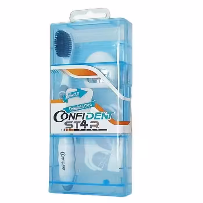 پکیج استار کانفیدنت شامل یک مسواک، نخ دندان 20 متری و 6 عدد نخ دندان کمانی