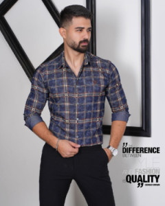 پیراهن مردانه چهارخونه دنیم کش آستین بلند کد: k2