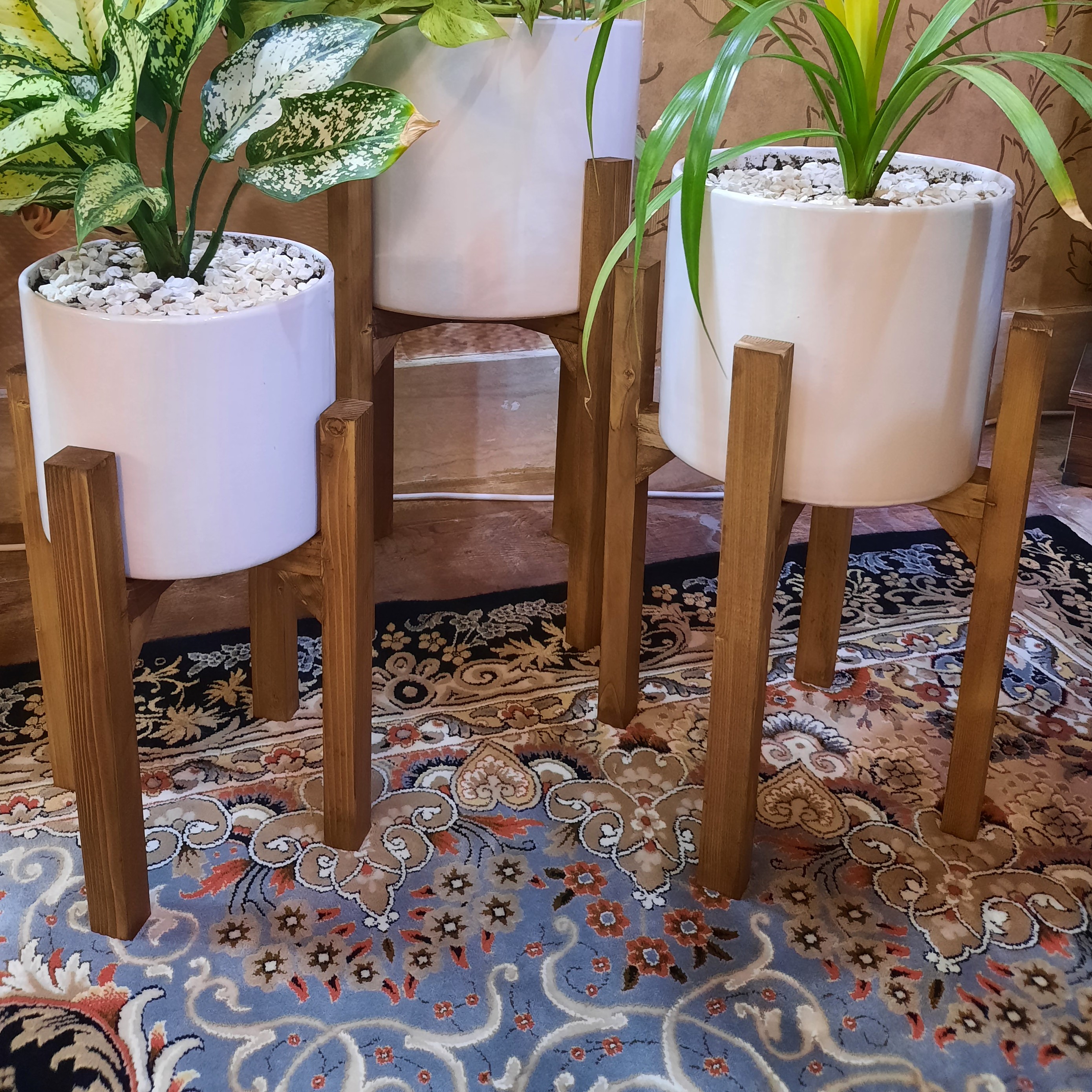 پایه گلدان 3 عددی چوبی جنس عالی