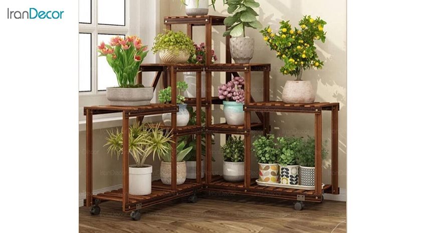 استند کنج گل و گیاه چوبی مدل W35