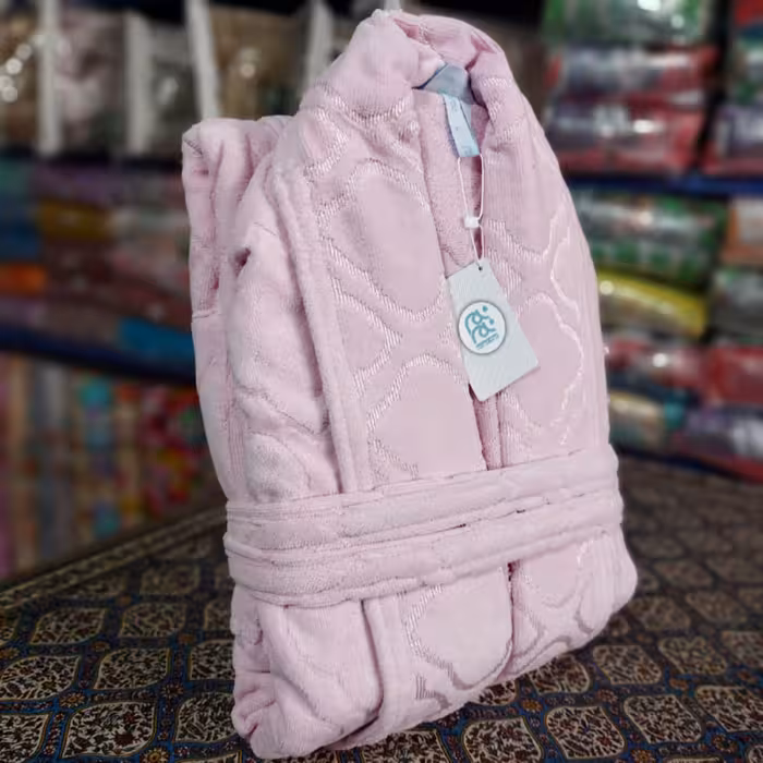 حوله پالتویی ترک نم نم سایز 125 کیفیت اعلا  صورتی روبدوشام تنپوش رزاق