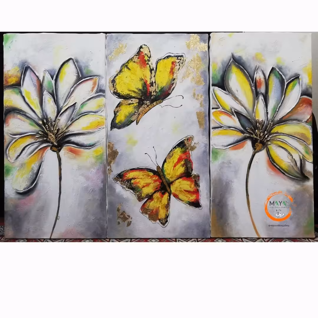 نقاشی پروانه و گل زرد