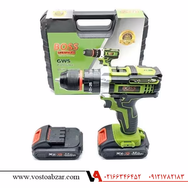 مجموعه دریل شارژی چکشی 36 ولت باس مدل Bs36v