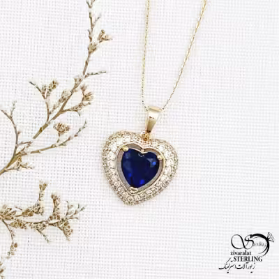 گردنبند ژوپینگ قلب با نگین آبی کد 12784