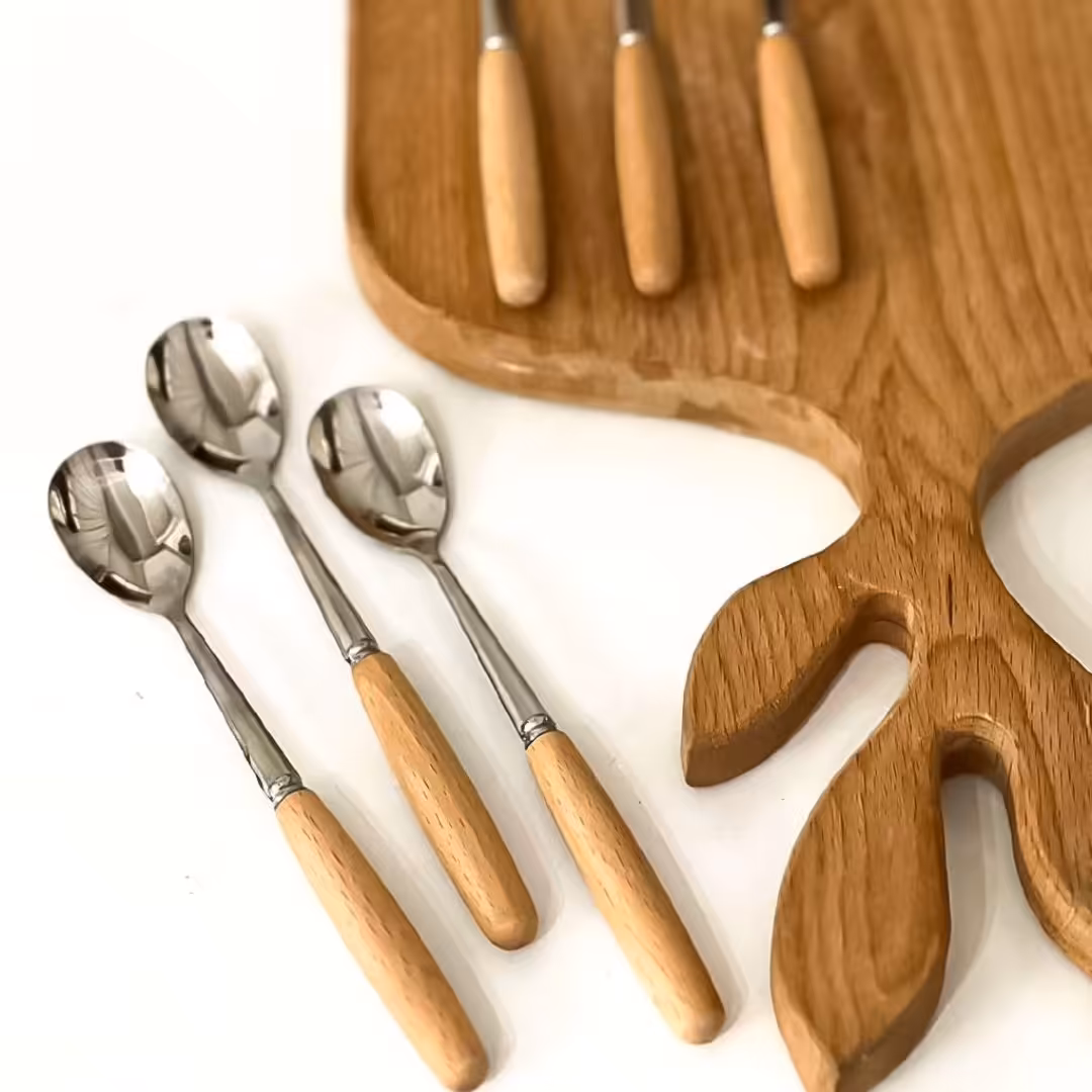 قاشق مرباخوری استیل دسته بامبو وارداتی کیفیت عالی