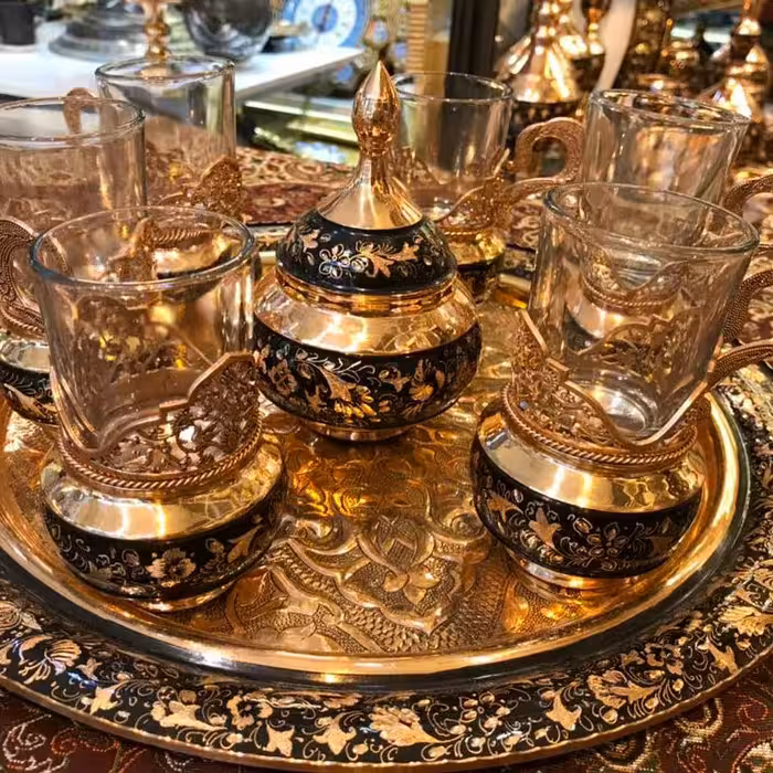 ست چایخوری حکاکی روی مس