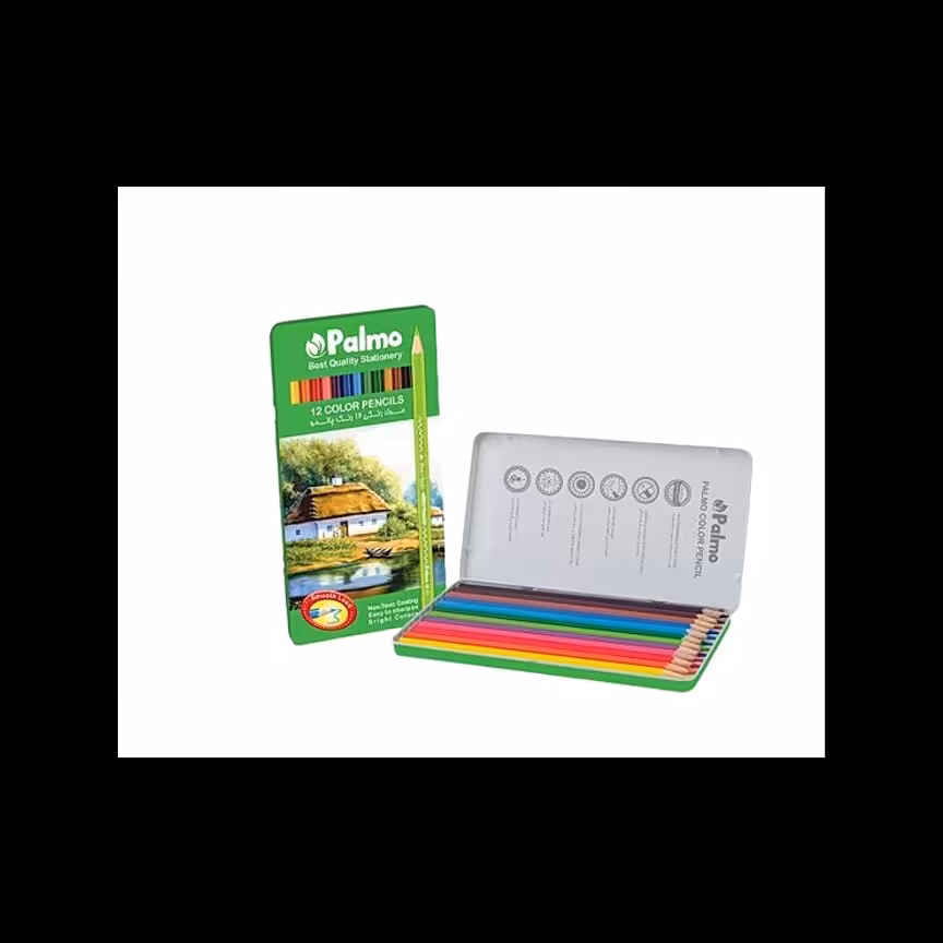 مداد رنگی 12 رنگ جعبه فلزی پالمو 12بسته