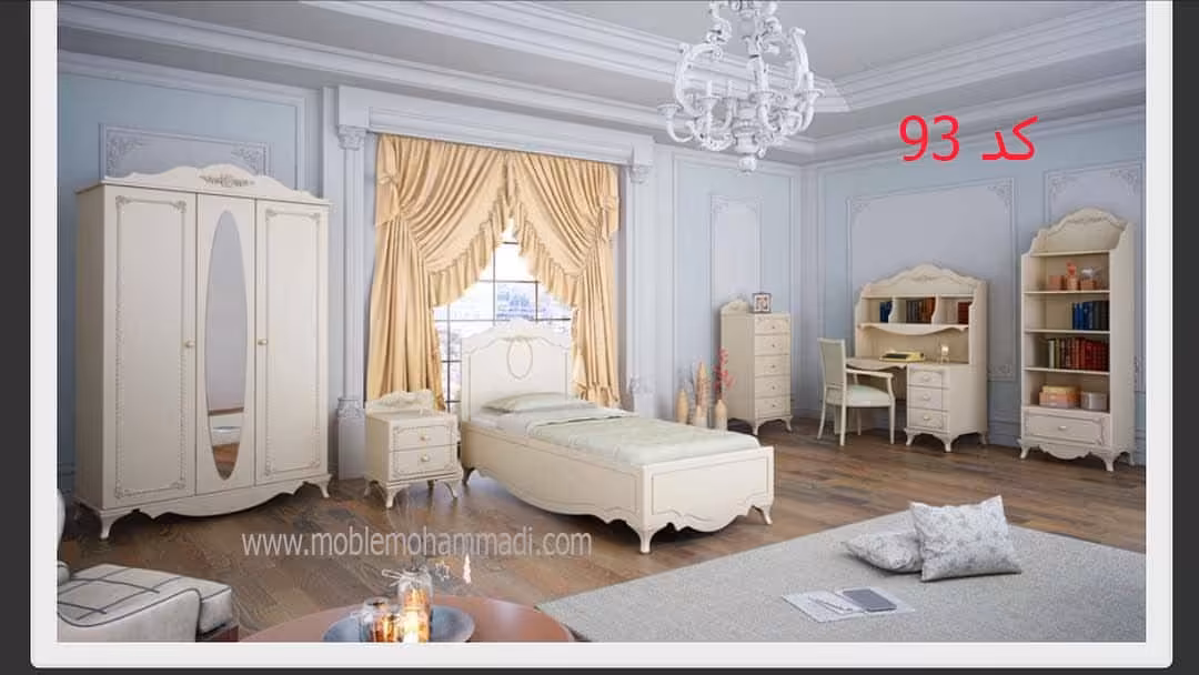 سرویس خواب جوان و نوجوان شامل تخت/ پاتختی/کمد اینه دار/فایل/میز تحریر/کتابخانه کد 93