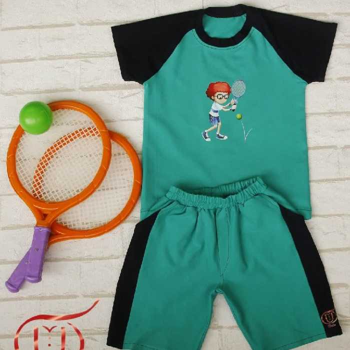 تیشرت شلوارک تریکو تیپ لاکرا طرح راکت DELA