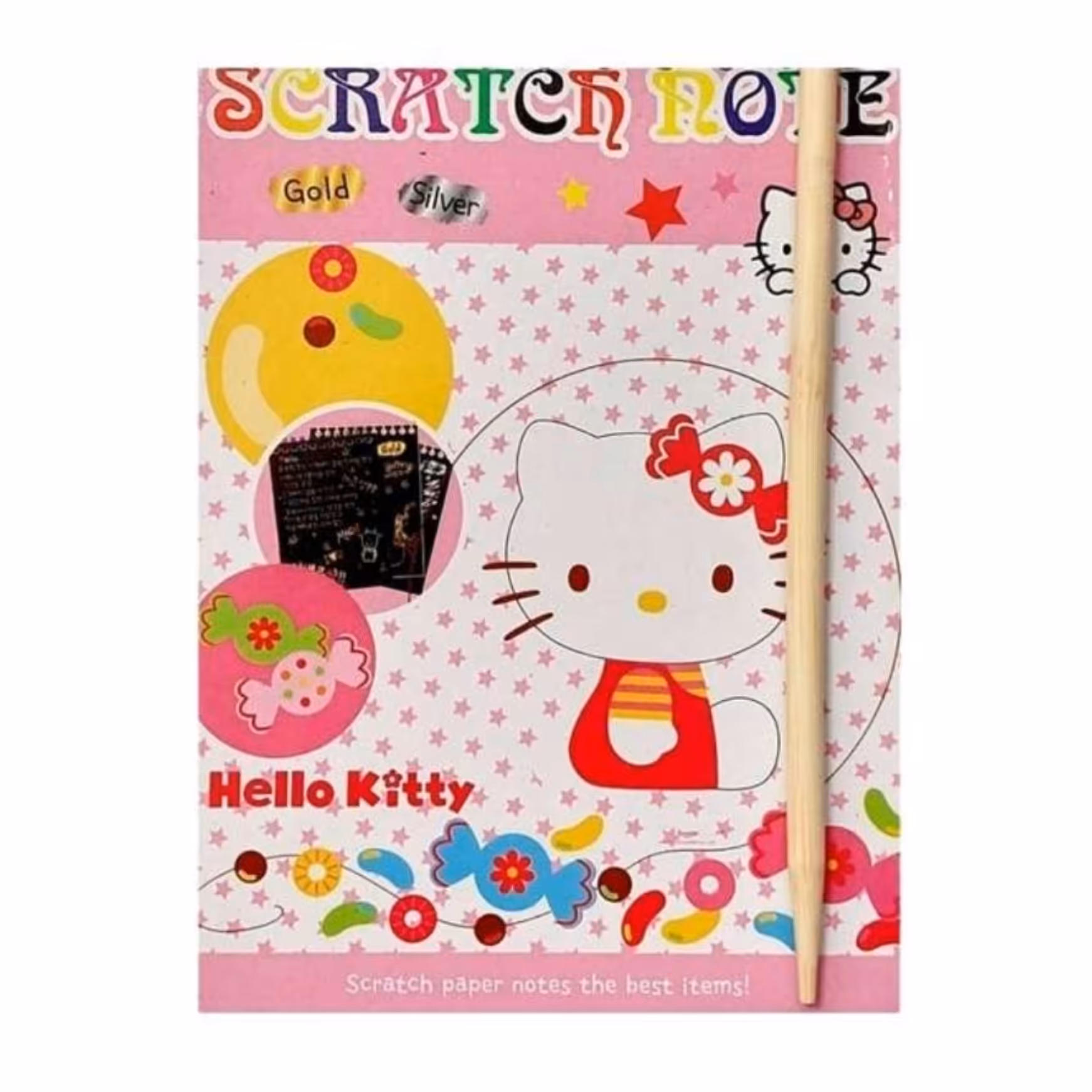 دفترچه ذغالی جادویی رنگین کمانی  طرح کیتی به همراه مداد چوبی ، هدیه ای زیبا و جذاب برای کودکان