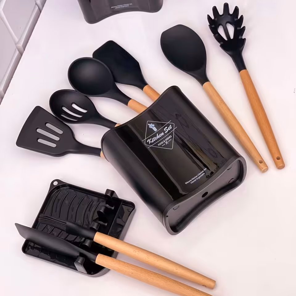 کفگیر ملاقه سیلیکونی 13پارچه مشکی 