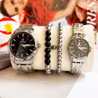 ست ساعت زنانه  و مردانه نقره ای مارک bin bond