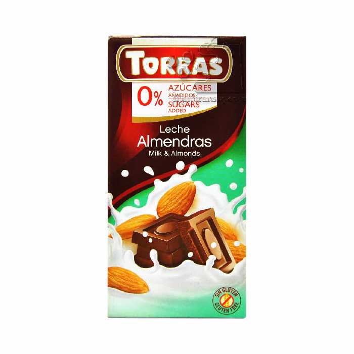شکلات شیری و بادام ( بدون گلوتن و شکر افزوده ) 75 گرم توراس - torras