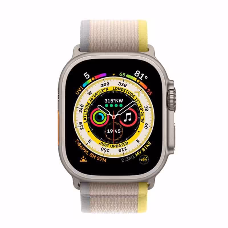 اپل واچ اولترا تیتانیومی با بند لوپ ترایل زرد/بژ
