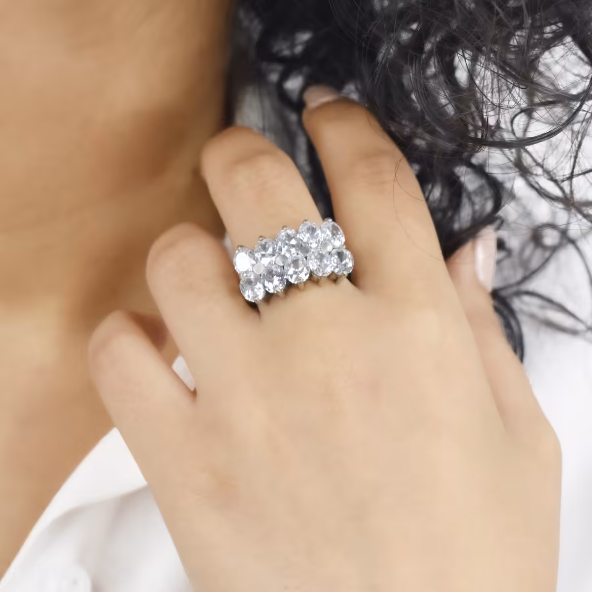 انگشتر نقره زنانه دو ردیف نگین دار کد 4281