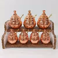 سرویس پاسماوری 7 تایی ، جا ادویه مسی زنجان قاشق دار  رنگ ثابت،ارسال رایگان