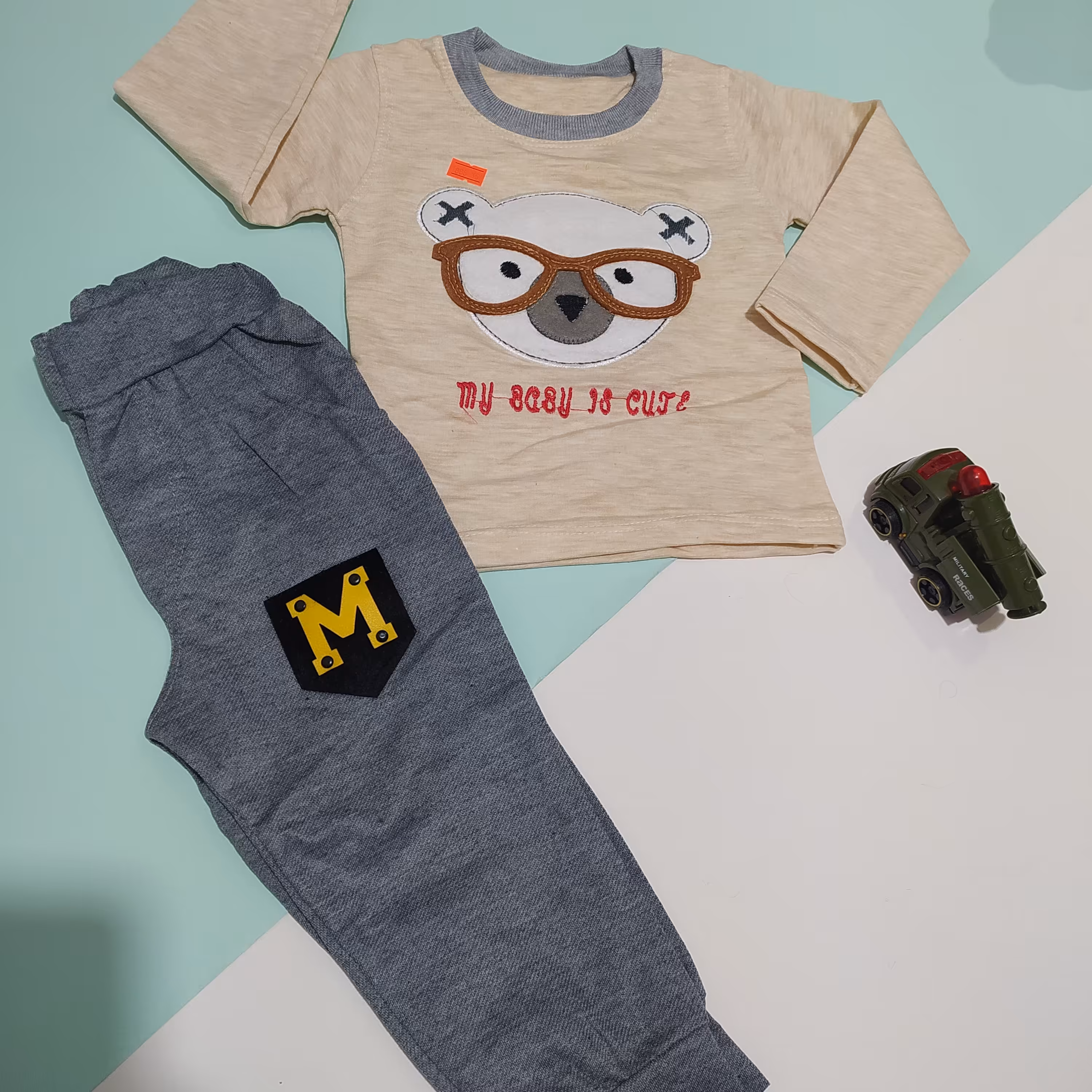 بلوز شلوار پسرانه شیک طرح خرس عینکی