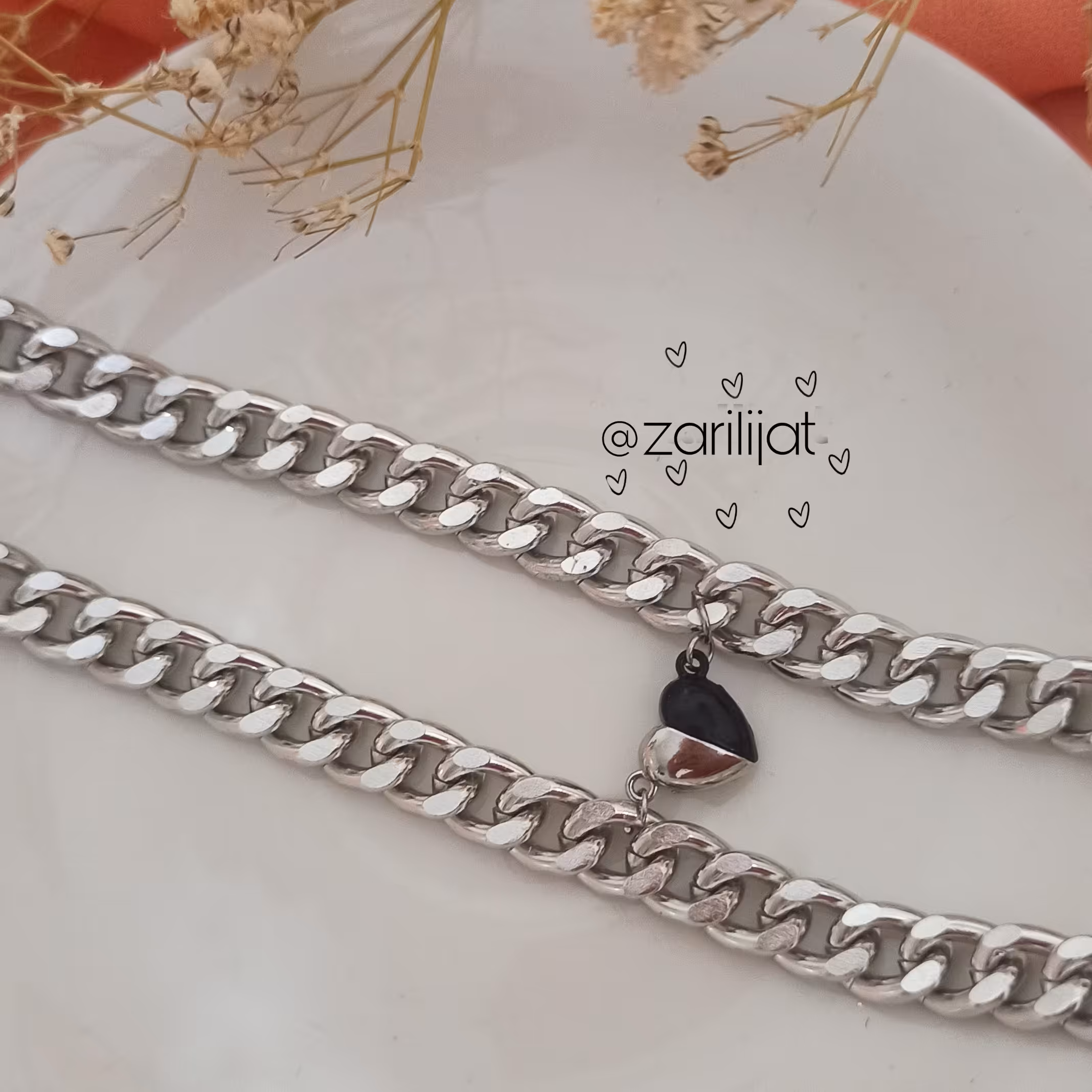 دستبند ست زنجیر مگنتی جنس آلومینیوم رنگ ثابت رنگ نقره ای و  طلایی