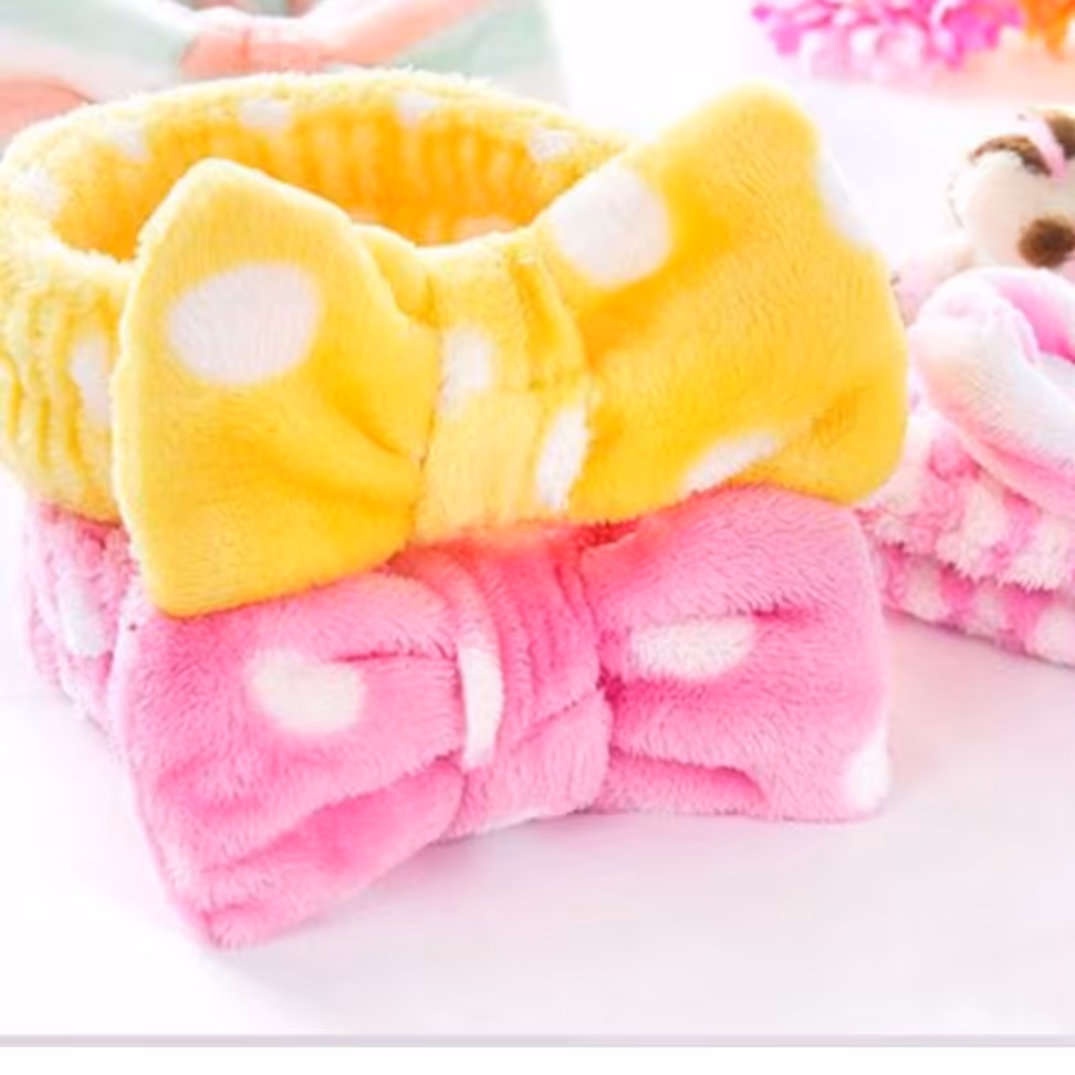 هدبند آرایش حوله ای خال خالی فوق العاده با کیفیت طرح خال خالی 