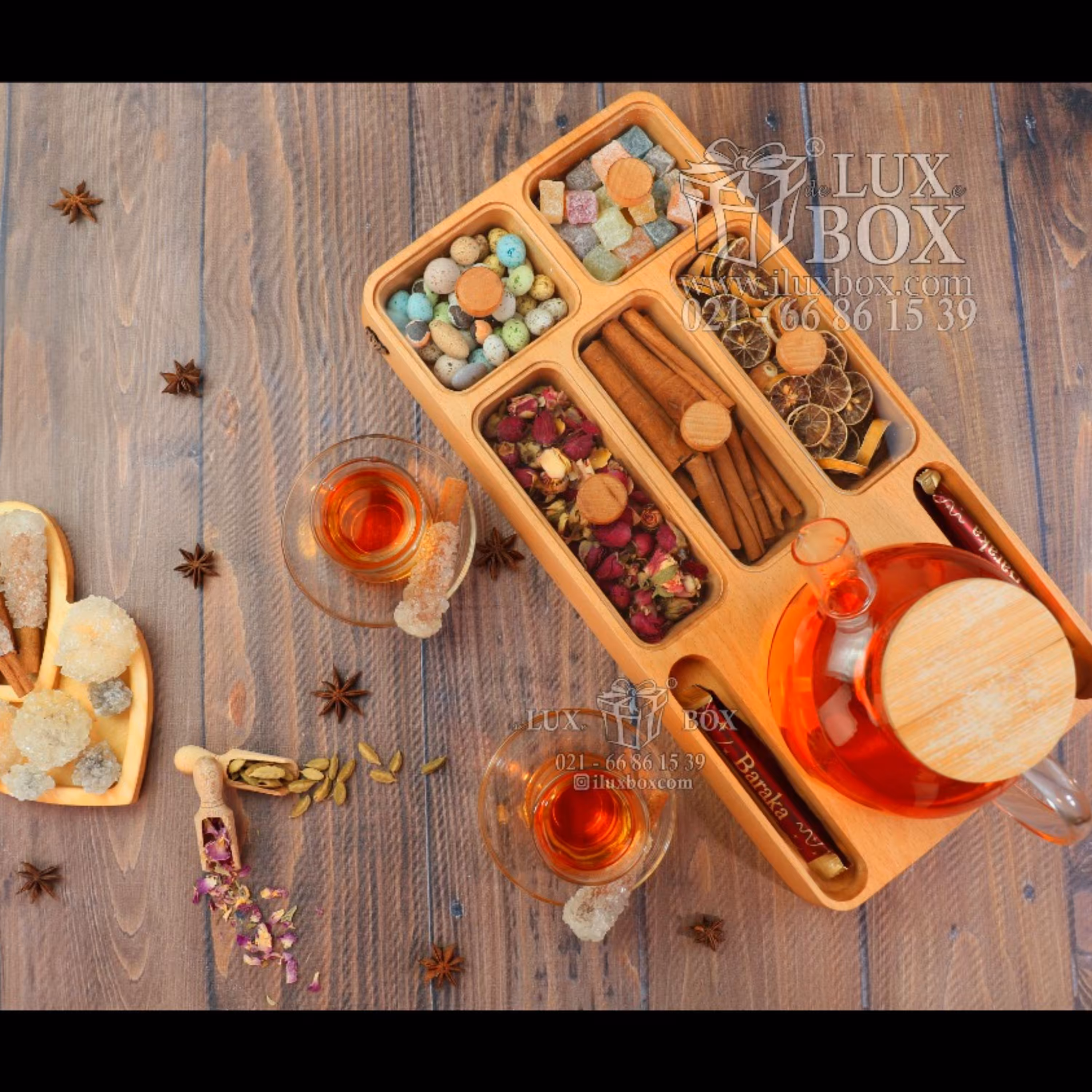 سینی سرو و پذیرایی چوبی دمنوش آجیل وارمردار لوکس باکس کد LB403